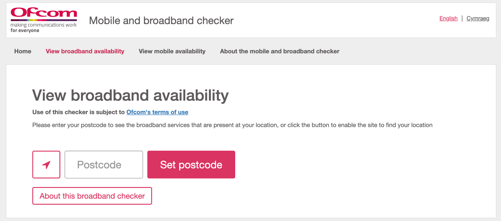 Ofcom broadband availability tool