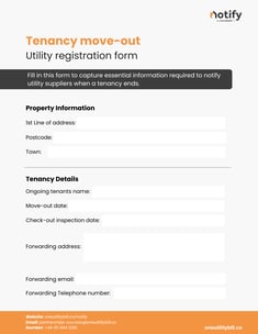 Tenancy move-out Utility registration form Notify by One Utility Bill
